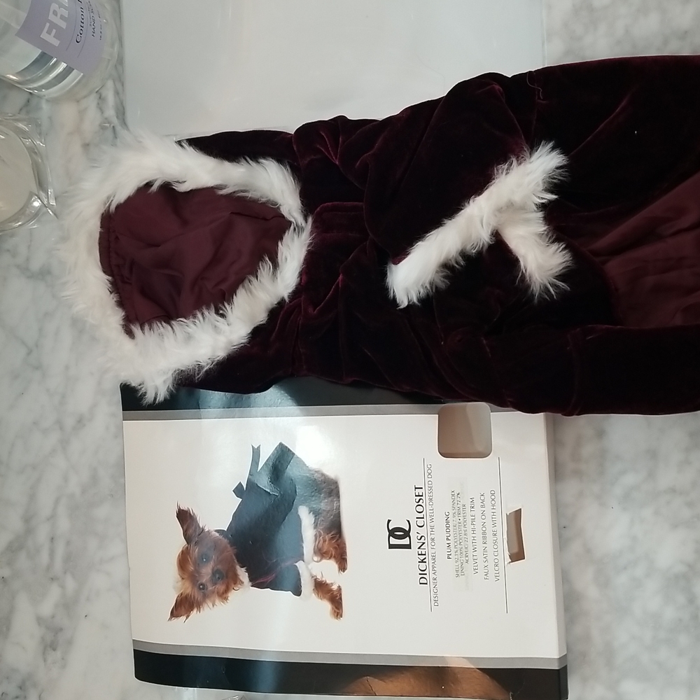 NWT Victorian Style Burgundy Velvet Dog Coat Small